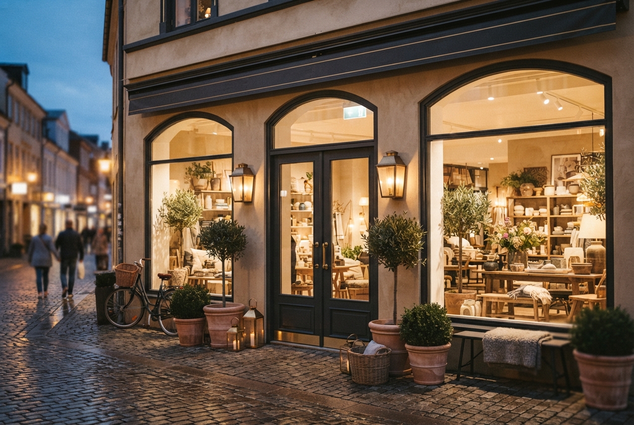 Our warmly lit home products storefront